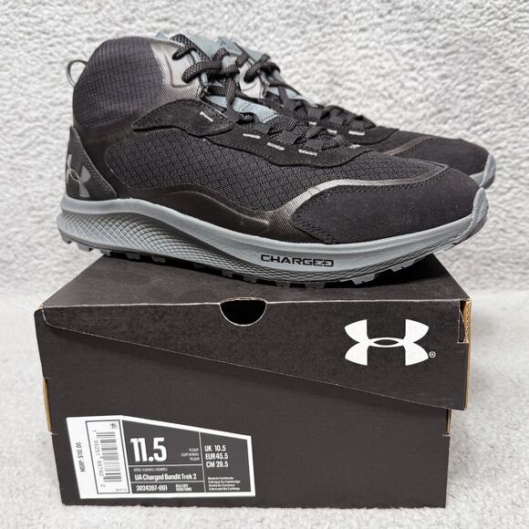 Under Armour Charged Bandit Trek 2 Mens 11.5 Hiking Shoes Sneakers Black Gray - Picture 1 of 11